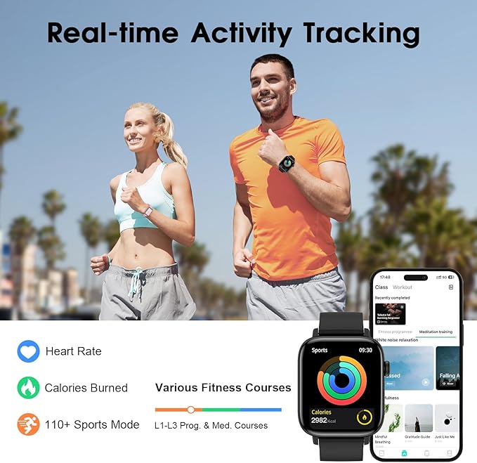 Smart Watch for Android iPhone-Call Receive/Dial/Read Message/AI Control-1.9" HD Screen-IP67 Waterproof Fitness Smartwatch-Blood Pressure/Heart Rate/SpO2/Sleep Monitor（Stone Black）