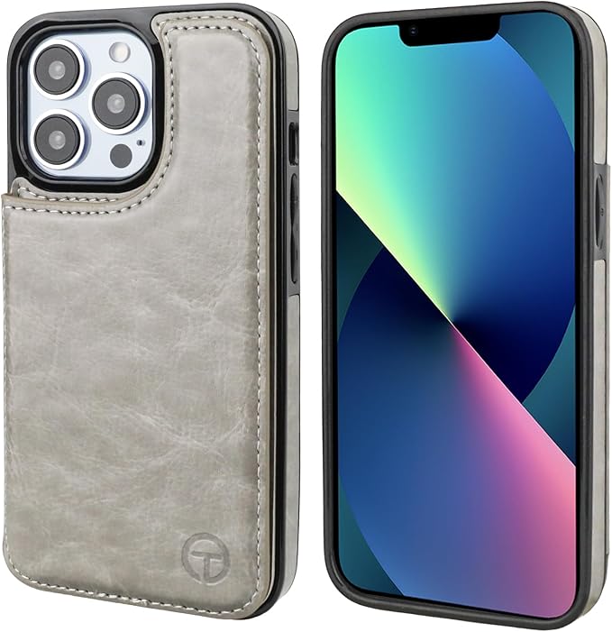ONETOP Compatible with Magsafe for iPhone 13 Pro Wallet Case with Card Holder, PU Leather Kickstand RFID Blocking Case, Double Magnetic Clasp and Durable Shockproof Cover 6.1 Inch (Grey)