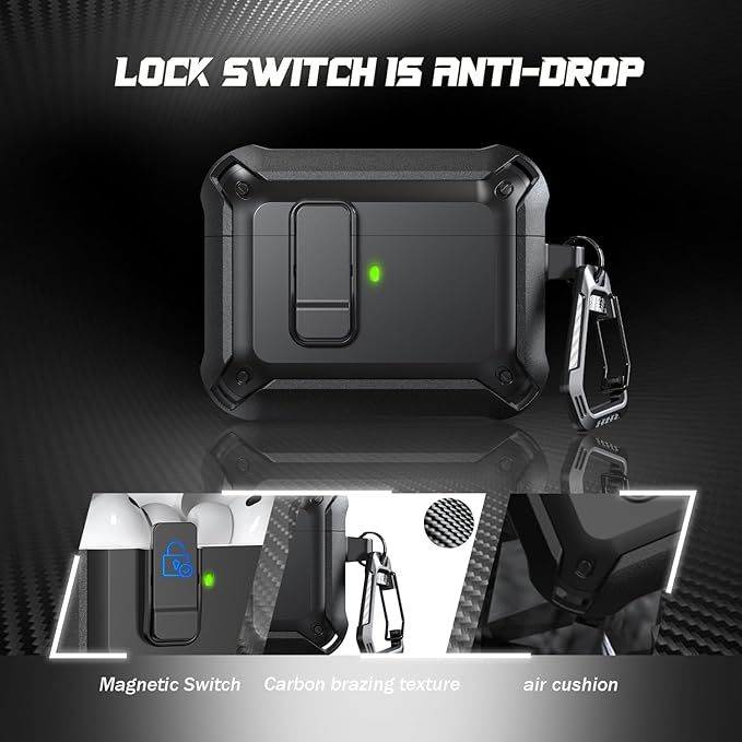 RFUNGUANGO AirPods Pro 3 Case (2025) with Safety Lock and Automatic Pop-up, Compatible with Airpods Pro 3rd Generation Case, Magnetic Lid, Compatible MagSafe, Hard Shockproof Protective Case,Black