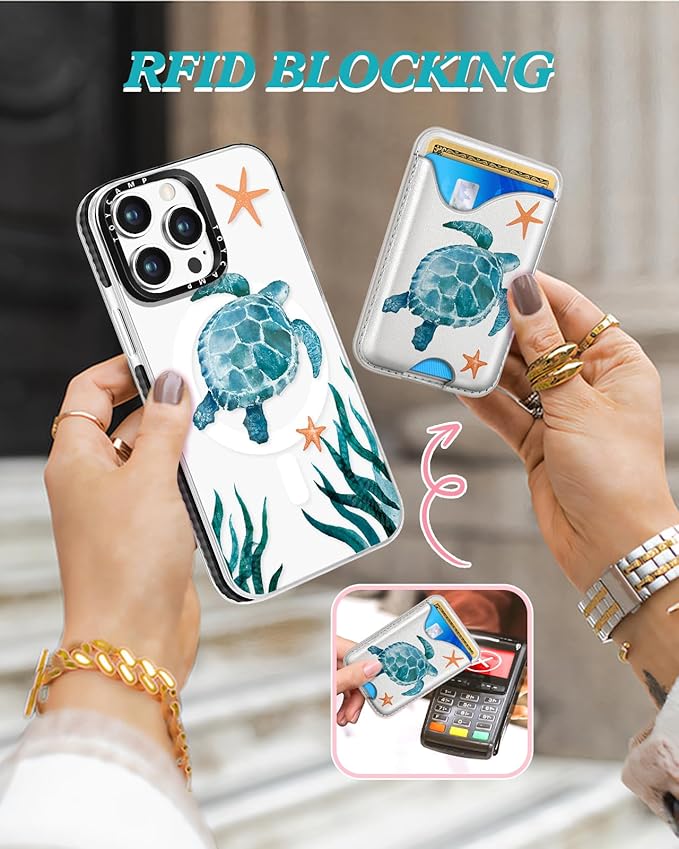Toycamp for iPhone 14 Pro Max Case - Compatible with Magsafe Credit Card Holder Wallet Magnetic Cute Women Teen Girls Kawaii Girly Unique Turtles Design Phone Cover for iPhone 14 Promax