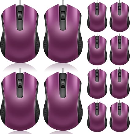 Hoteam 12 Pcs Wired Mouse Bulk, USB Ergonomic Computer Mice,Purple