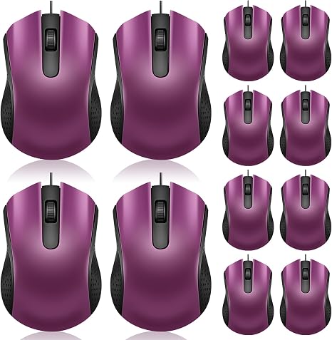 Hoteam 12 Pcs Wired Mouse Bulk, USB Ergonomic Computer Mice,Purple