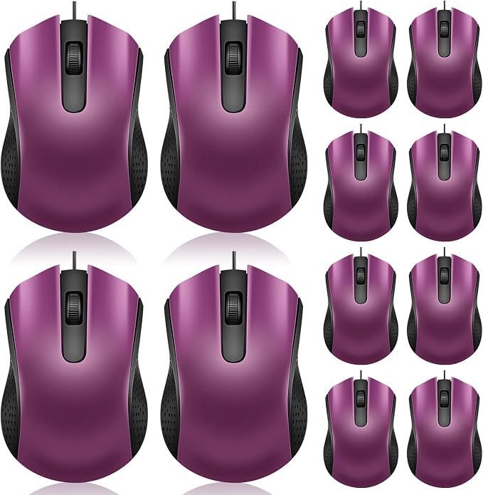 Hoteam 12 Pcs Wired Mouse Bulk, USB Ergonomic Computer Mice,Purple