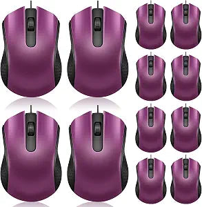 Hoteam 12 Pcs Wired Mouse Bulk, USB Ergonomic Computer Mice,Purple
