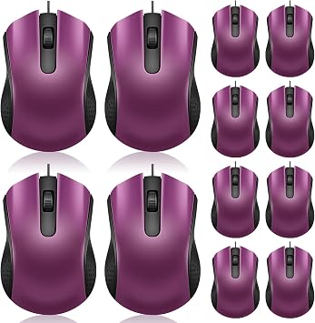 Hoteam 12 Pcs Wired Mouse Bulk, USB Ergonomic Computer Mice,Purple
