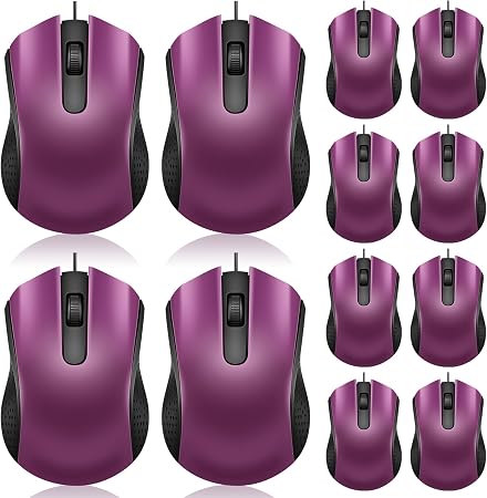 Hoteam 12 Pcs Wired Mouse Bulk, USB Ergonomic Computer Mice,Purple
