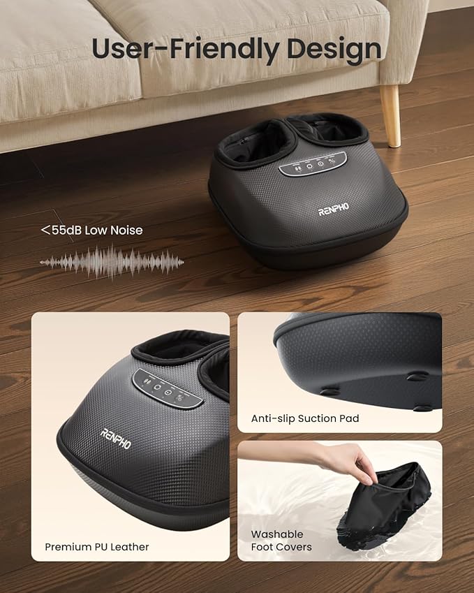 RENPHO Foot Massager with Heat, 3 Air Compression Modes & Levels, Full-Foot Kneading Shiatsu Foot Massage for Plantar Fasciitis & Neuropathy, Christmas Gifts for Women Men Size up to 13