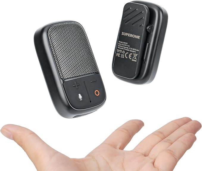 SPUERONE Wearable Bluetooth Speaker, Clip On Wireless Speakers with Mic