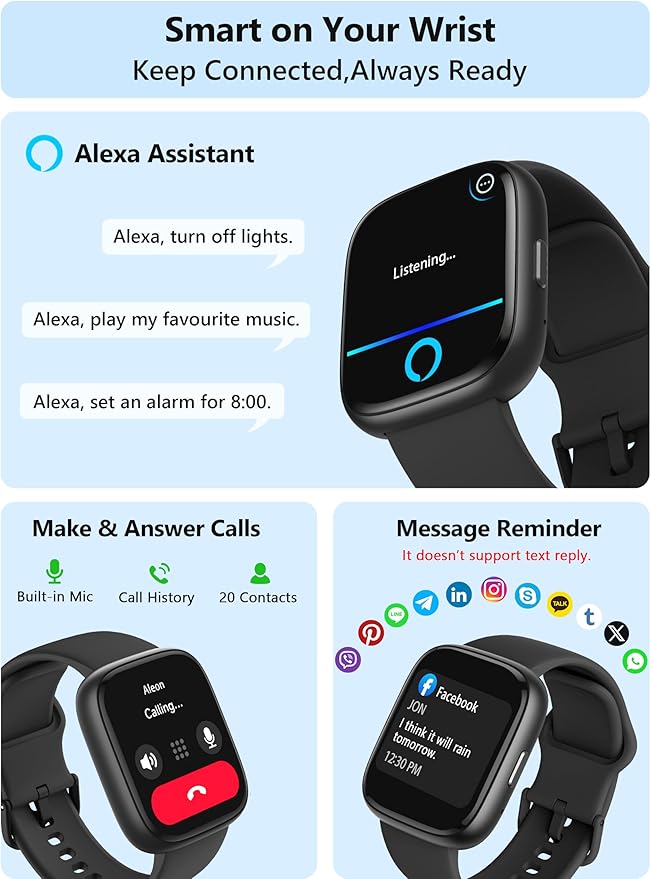 Smart Watch for Women Men Android & iPhone [2 Bands, 44mm case], Alexa Built-in, 1.83'' Smartwatch Make/Answer Call, HR SpO2 Sleep Stress Monitor Fitness Tracker, IP68 Waterproof Step Counter Watch