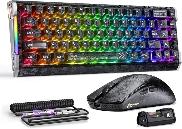 ATTACK SHARK R68 HE&R11 Ultra Carbon Fiber Gaming Keyboard and Mouse Combo,8000Hz Rapid Trigger Wired Keyboard,0.005mm RT Accuracy,Immersive RGB+49g 8K Wireless Mouse PAW3950MAX,42K DPI,Coiled Cable