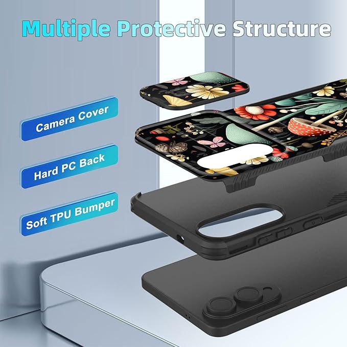 for Galaxy S25 Edge Case Built in Slide Camera Lens Cover,Heavy Duty Shockproof Protection Dual Layer Case for Samsung Galaxy S25 Edge 2025,Mushroom Forest
