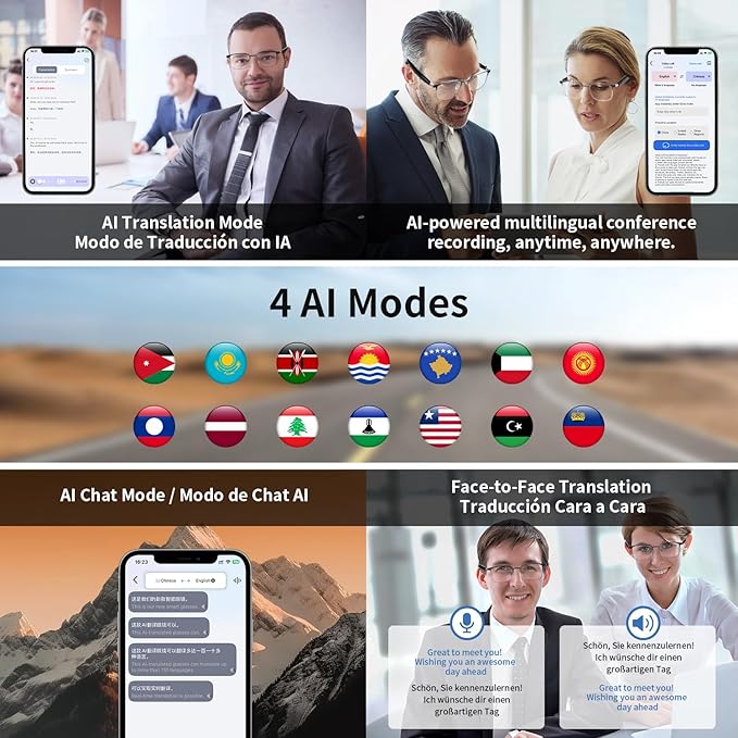Al Smart Glasses for Men Women - Bluetooth Translation Glasses with 169 Languages, Photochromic Lenses UV/Blue Light Protection, Music /Calls Al Vioce Assistant, Travel Meeting Business Trade - Silver