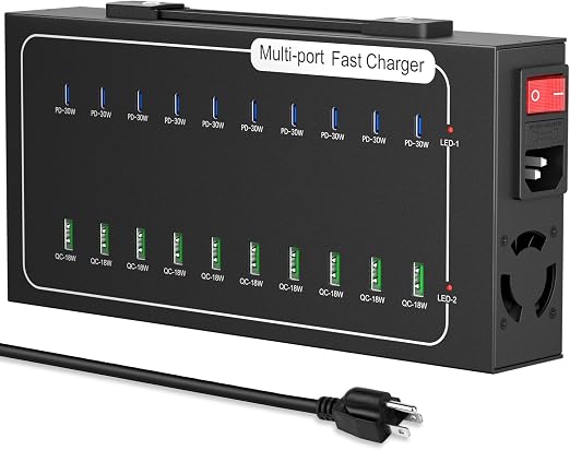 480W USB Charging Station, ALI SEA 20 Port (10 PD+10 QC) USB C Fast Charging Station for Multiple Devices, Charger Block with Intelligent Protection for iPhone, Android Cell Phone, iPad, Tablet - Image 6