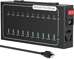 480W USB Charging Station, ALI SEA 20 Port (10 PD+10 QC) USB C Fast Charging Station for Multiple Devices, Charger Block with Intelligent Protection for iPhone, Android Cell Phone, iPad, Tablet - Image 1