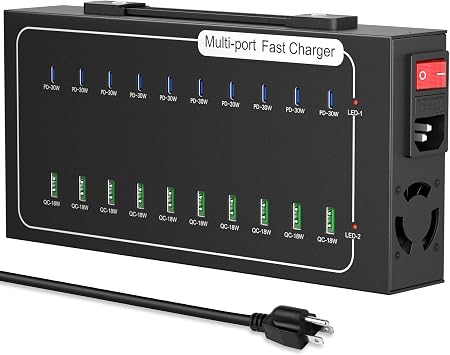 480W USB Charging Station, ALI SEA 20 Port (10 PD+10 QC) USB C Fast Charging Station for Multiple Devices, Charger Block with Intelligent Protection for iPhone, Android Cell Phone, iPad, Tablet - Image 2