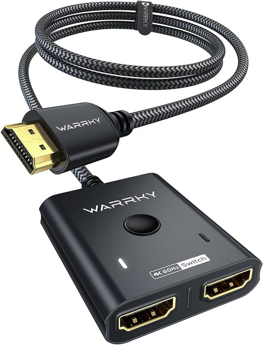 HDMI Switch 2 in 1 Out 4K@60Hz, WARRKY [3.3ft Fixed Braided HDMI Cable, Aluminum Case, HDCP 2.2] Bidirectional 2x1 Switcher (Not Splitter) Compatible for PS5/4, Nintendo Switch, FireStick – Black