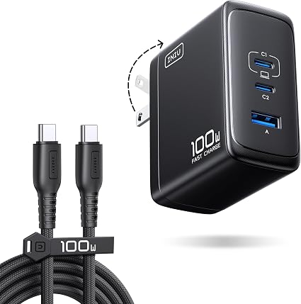 INIU 100W USB C Laptop Charger, GaN Fast Charging Block for with 100W Cable