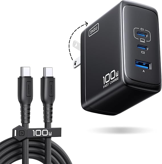 INIU 100W USB C Laptop Charger, GaN Fast Charging Block for with 100W Cable