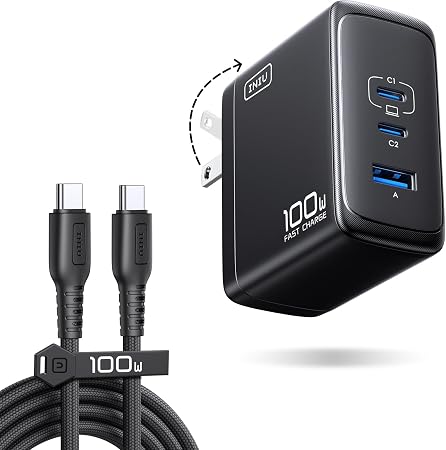 INIU 100W USB C Laptop Charger, GaN Fast Charging Block for with 100W Cable