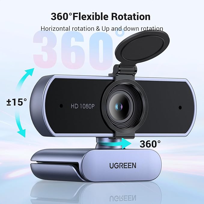 Full HD 1080P Webcam with Noise Canceling Microphone for Video Calls and Streaming Grey