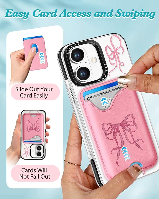 Toycamp for iPhone 16 Plus Case - Compatible with Magsafe Credit Card Holder Wallet Magnetic Cute Women Teen Girls Kawaii Girly Unique Bow Design Phone Cover for Apple 16 Plus 6.7"
