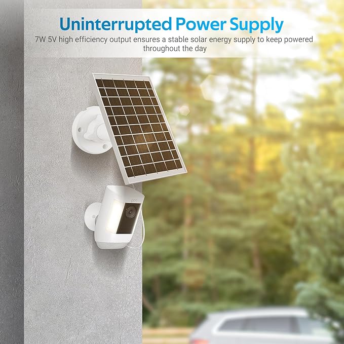 7W Solar Panel for Ring Camera, USB Ring Solar Panel for Security Camera with DC Port Charger, Ring Solar Charger Compatible