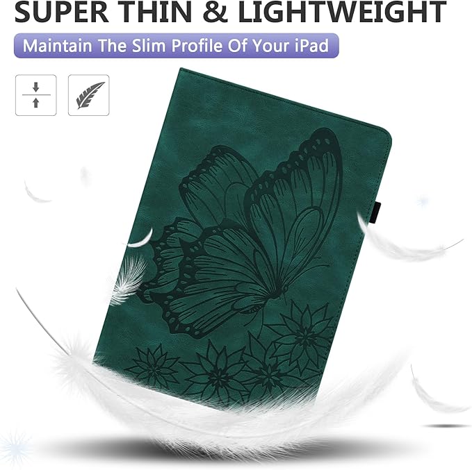 Dteck for Fire Max 11 (13th Generation) Tablet Case 11" 2023, PU Leather Protective Fold Stand With Adjustable Viewing Angles, 4 Card Slots, Cute Butterfly Lightweight Slim Folio Book, Green