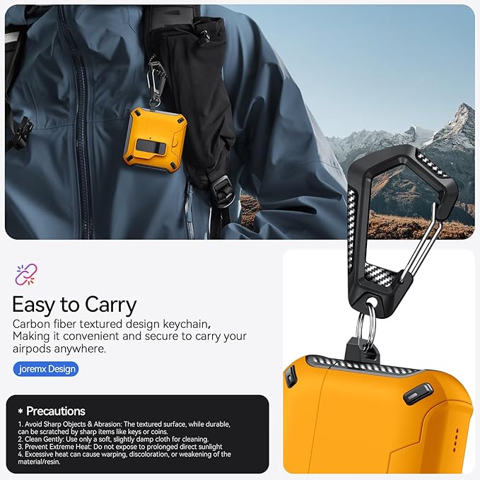 for AirPods 4 Case (2024) with Phone Stand,（with Automatic Snap Switch） Carbon Fiber Design Protection Cover with Cleaning Pen,Yellow