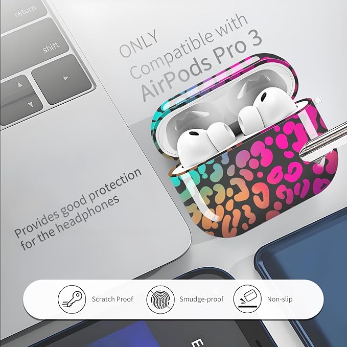 Compatible with AirPods Pro 3 Case 2025 for Women Girls – Cute Shockproof Protective Cover with Gold Round Buckle, Anti-Drop Soft Case for AirPod Pro 3rd Gen (Neon Leopard)