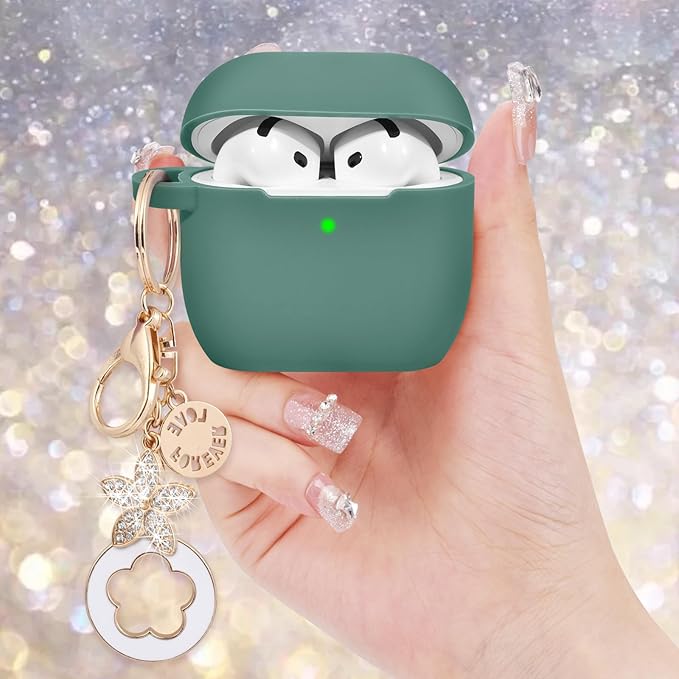 Case Compatible for Apple Airpods 4 - VISOOM Airpods 4 Cases 2024 Cover Women Cute Silicone iPods 4 Earbuds Wireless Accessories Charging Cases Girl Bling Keychain for Airpod iPods 4th Generation