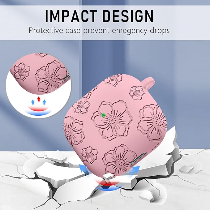Maxjoy for Apple Airpods 4th Generation Case Cover(2024), Silicone Case with Cleaner Kit & Keychain Compatible Compatible with Airpods 4 case for Women,Men(Pink Flowers)