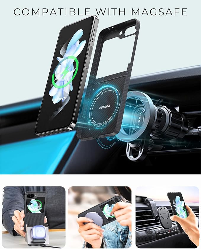 Thinborne Compatible with Samsung Galaxy Z Flip 7 FE Case and Z Flip 6 Case, [600D Aramid Fiber] [Magnetic Charging] [Ultra Thin] [Minimalist Style] [Carbon Fiber Textures]