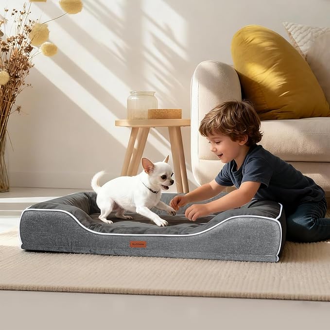 Orthopedic Dog Beds for Small Dogs with Removable Washable Cover,Cooling Gel Memory Foam with Egg-Crate Foam & Foam Sides Bolster Waterproof,Relieves Joint Pain,24"x18"x6"Dark Grey