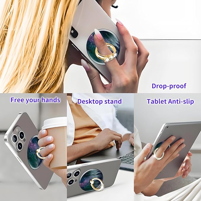 Magnetic Phone Ring Holder Compatible with MagSafe, Cute Phone Grip Stand with 360° Rotation Gold Glitter Finger Ring Kickstand Accessories for Most Phones Cute Purple Forest