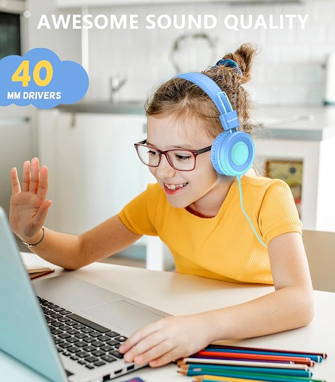 USB Type C Kids Headphone for School, 94dB Safe Volume Limited, Foldable Stereo Sound Tangle-Free Type C Cord, On-Ear Headphones for Boys/Girls/Students/Tablet/Travel(Gradient Blue)