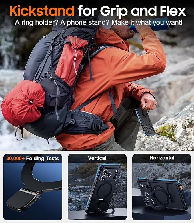 Temdan Magnetic Compatible with iPhone 17 Pro Max Case,Waterproof Built-in Screen & Camera Protector IP68 Underwater Full Body 17FT Military Dropproof Shockproof Phone Case 6.9"-Blue/Black