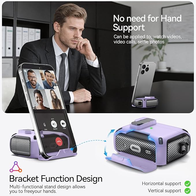 for AirPods Pro 2nd/1st Case (2023/2022/2019) with Phone Stand,（with Automatic Snap Switch） Carbon Fiber Design Protection Cover with Cleaning Pen,Purple