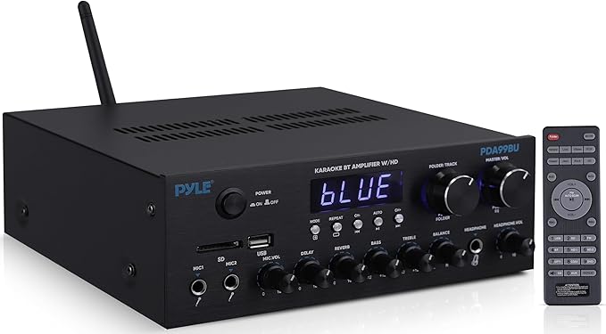 Pyle Wireless Bluetooth Streaming Amplifier, 200W Multi Channel Home Audio Receiver with Hi Def in/Out, Optical/Coaxial, FM Radio, USB/SD, AUX, RCA, Mic in, and BT/FM Antenna