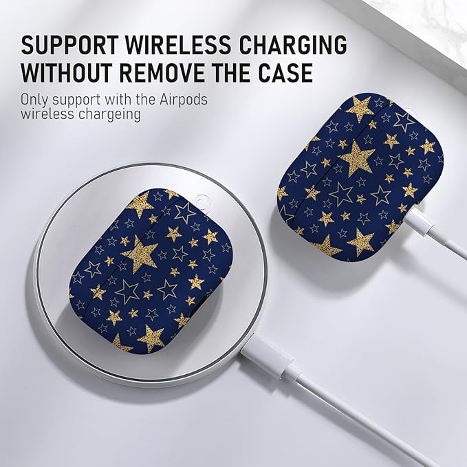 for Airpods Pro Case, Cute Cool Golden Stars Pattern TPU Soft Cases for Airpods Pro Case 1st Gen, Shockproof for Airpods Pro 2019 Case Men Women with Cleaner Kit & Keychain