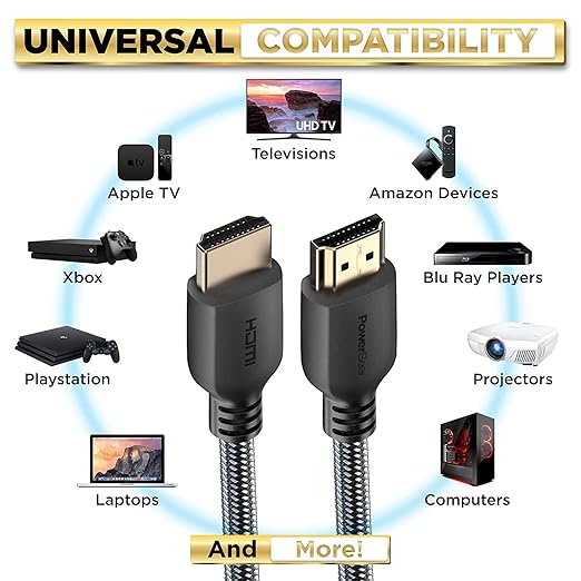 PowerBear 4K HDMI Cable 20 ft | Long Hdmi Cable, Braided Nylon & Gold Connectors, 4K @ 60Hz, Ultra HD, 2K, 1080P, ARC & CL3 Rated | for Laptop, Monitor, PS5, PS4, Xbox One, Fire TV, & More