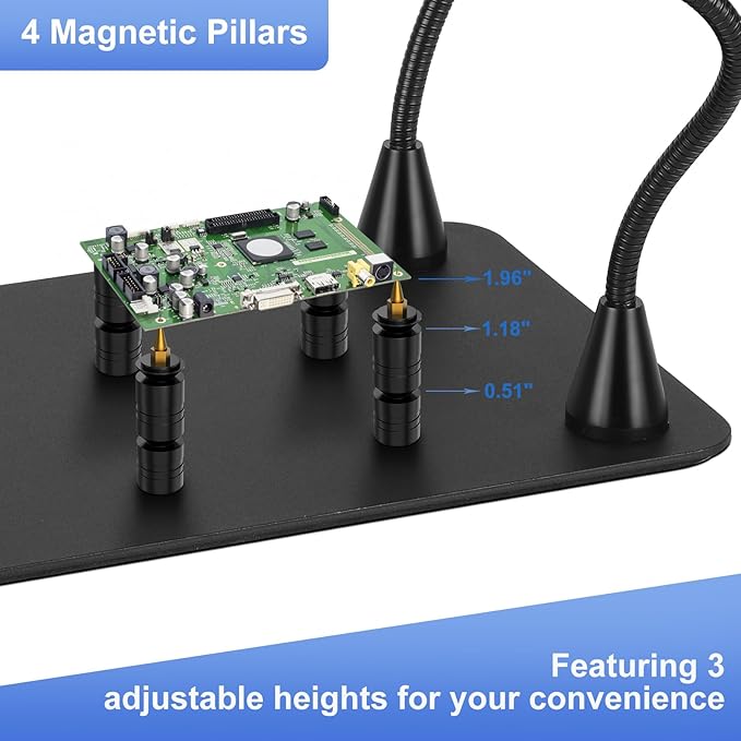 Drdefi Magnetic Helping Hands Soldering Station 10X Magnifying Lamp Large Base Third Hand Jewelry Tool Hands Free Magnifier Weighted Base with 4 Magnetic Pillar Crafts Making Electronic Hobby