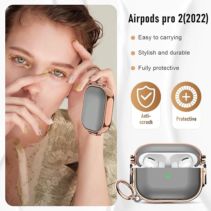 Maxjoy for Cute Airpods Pro 2 case with Safety Lock,Compatible Airpods Pro Case 2nd/1st Gen,Compatible Plating Solid Color AirPods Case Cover for Men Women Girly with Keychain-Transparent Black