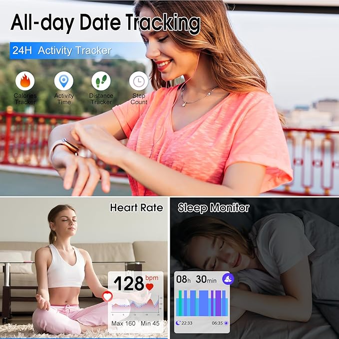 Smart Watch for Women, 1.85" HD Smartwatch (Answer/Make Call), 2025 Fitness Activity Tracker, 110+ Sport Modes/Heart Rate/Sleep Monitor/Pedometer, IP68 Waterproof Fitness Watch for Android iOS, Pink