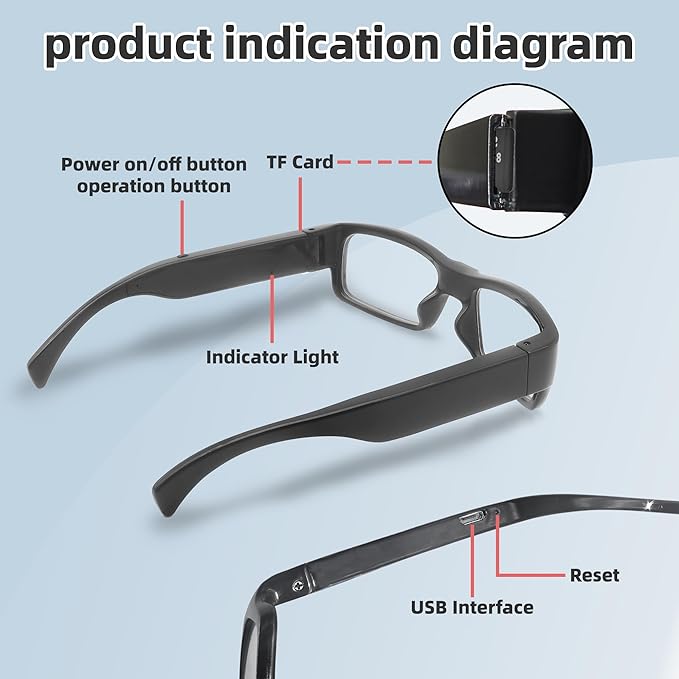 Camera Glasses HD 1080P Video Glasses Smart Glasses Outdoor Sport Action Glasses Camera for Cycling, Driving, Hunting, Hiking, Fishing