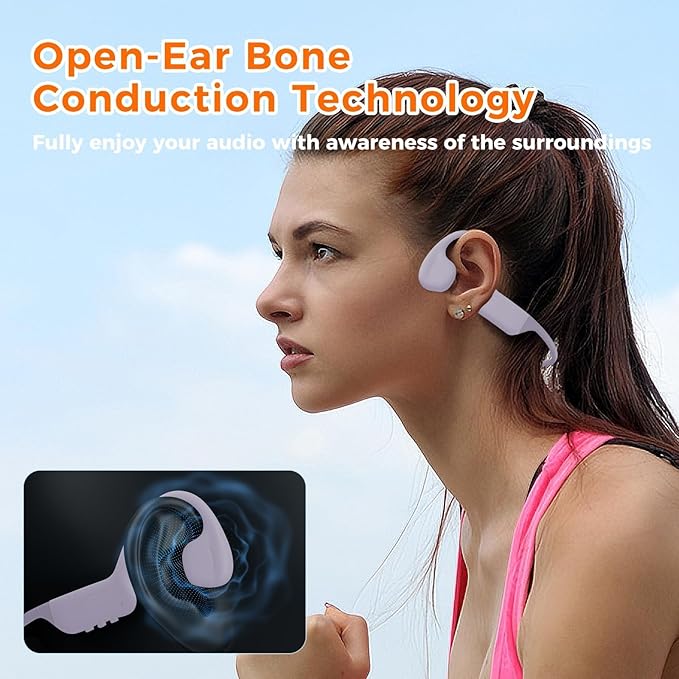 Swimming Headphones IP68 Waterproof, Open Ear Bone Conduction Underwater Headphones Bluetooth 5.4& MP3 with 32GB Memory Card, Soft/Skin/Lightweight Sound Swim Earbuds-SurfAudio(Purple