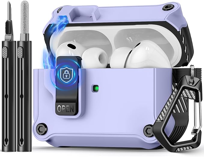 Compatible with AirPods Pro 3 Case,Magnetic Automatic Lock with Cleaning Kit,Compatible with Magsafe Cover-Purple
