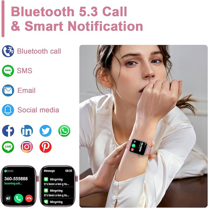 Smart Fitness Tracker Watch with Heart Rate Monitor, Activity Tracker with Pedometer, Sleep Monitor, Calories & Step Counter, Waterproof Smart Watch for Women Men Fitness Watch for Sports (Pink)