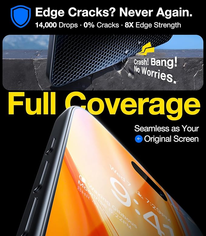 UltraGlass UNBREAK TOP 9H+ Armor for iPhone 16 Screen Protector [No.1 Military Grade Shatterproof] Screen Protector iPhone 16 Tempered Glass 6.1" [Longest Durable] Full Coverage, 2 Pack