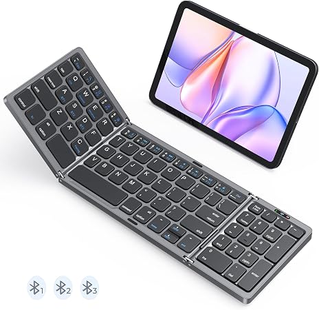 Foldable Bluetooth Keyboard with Numeric Keypad, Portable Wireless, Black