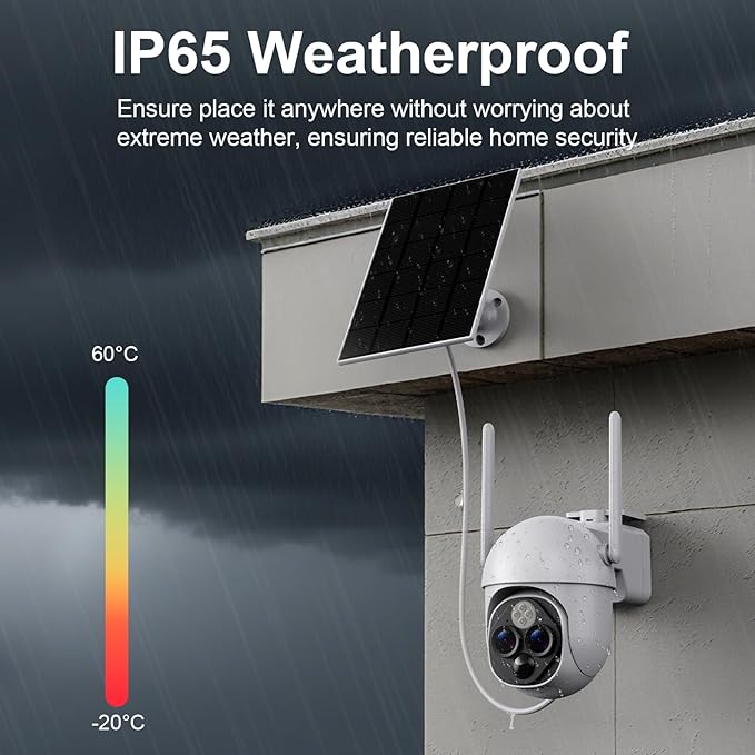 10X Zoom Solar Cameras for Home Security, Dual-Lens WiFi Security Camera Wireless Outdoor, 360 PTZ/PIR Motion Detection/Dual Strobe Light /2-Way Audio